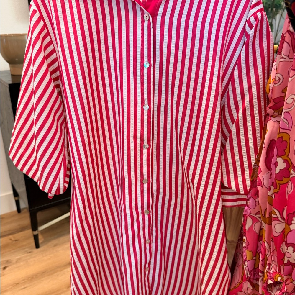 Red and White Striped Button-Up Shirt